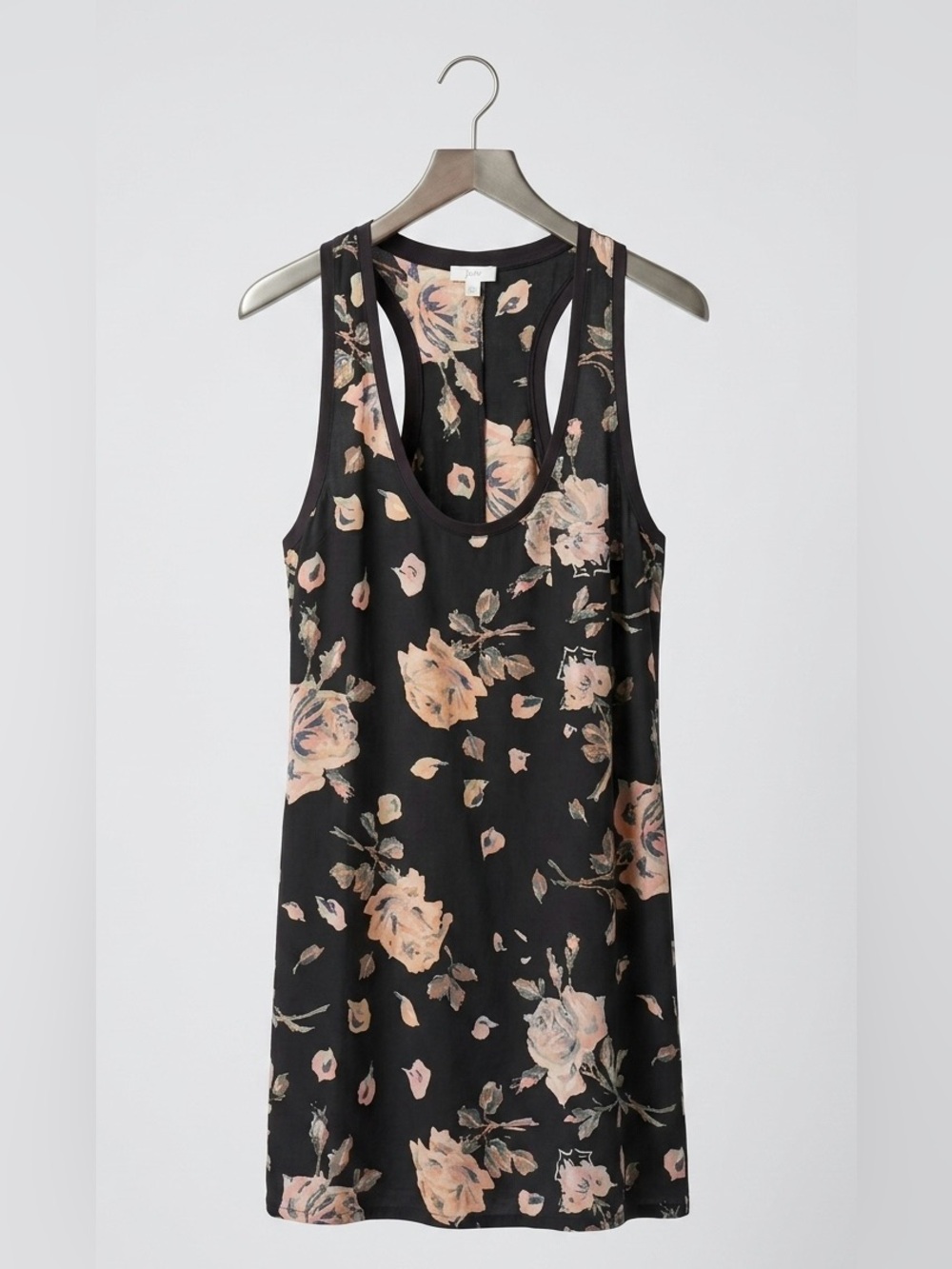 Joie Women’s Silk Floral Long Tank with Racer Back & Pink Roses Design - sze L